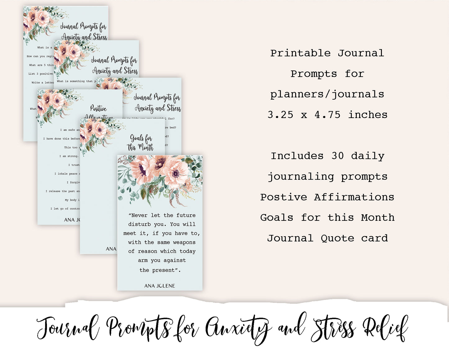 Journal Prompts for Anxiety and Stress Relief Printable
