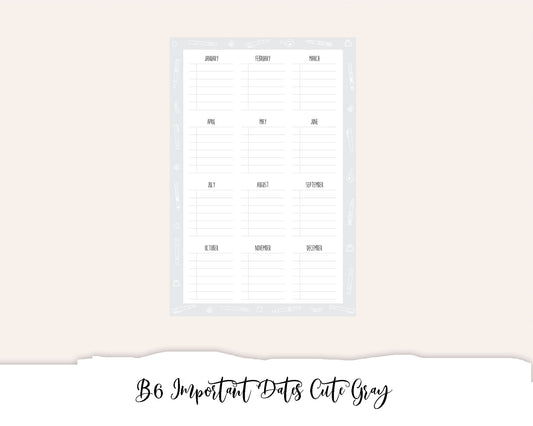 B6 Important Dates Cute Gray (Full Page Printable Stickers)