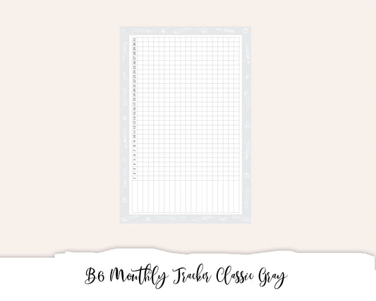 B6 Monthly Tracker Classic Gray (Full Page Printable Stickers)
