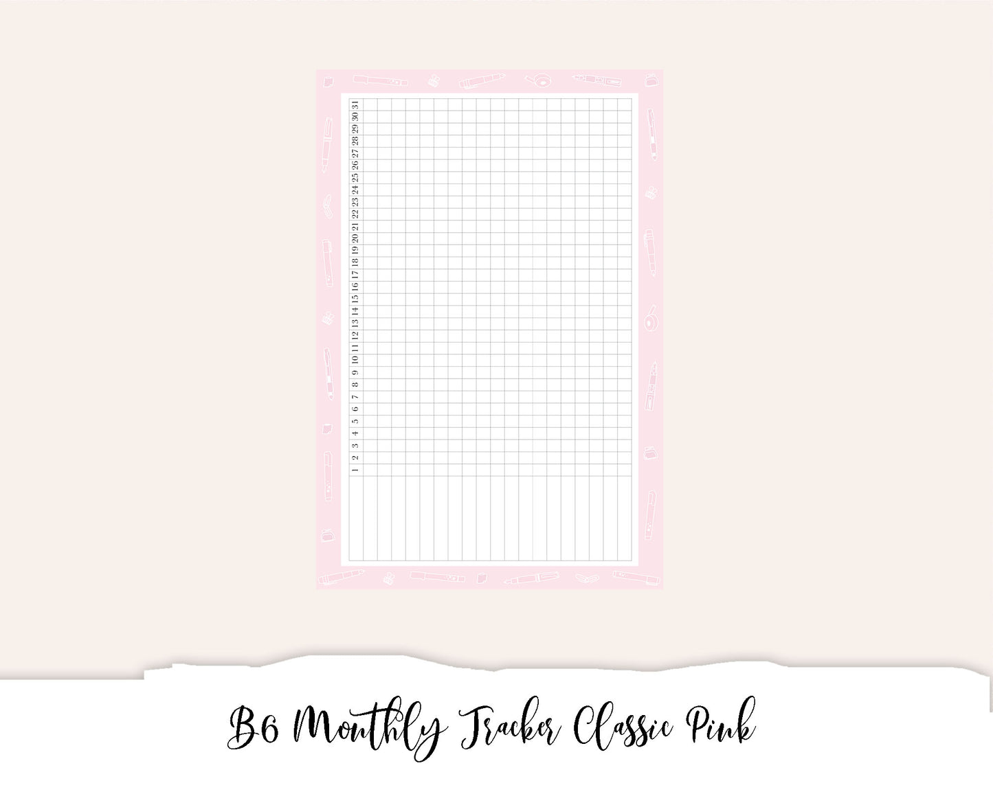 B6 Monthly Tracker Classic Pink (Full Page Printable Stickers)