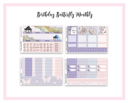 BIRTHDAY BUTTERFLY Monthly Planner Sticker Kit (A5Wide)