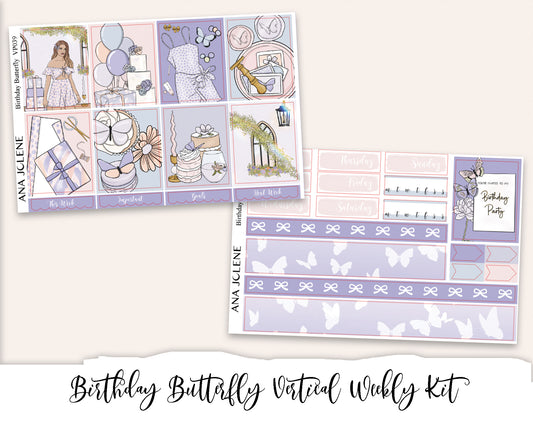 BIRTHDAY BUTTERFLY Planner Sticker Kit (Vertical Weekly)