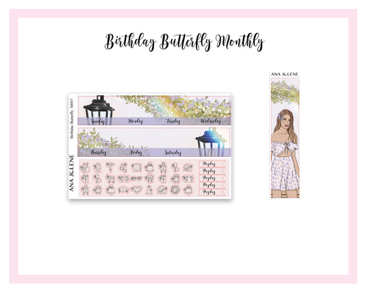 BIRTHDAY BUTTERFLY Monthly Planner Sticker Kit (A5Wide)