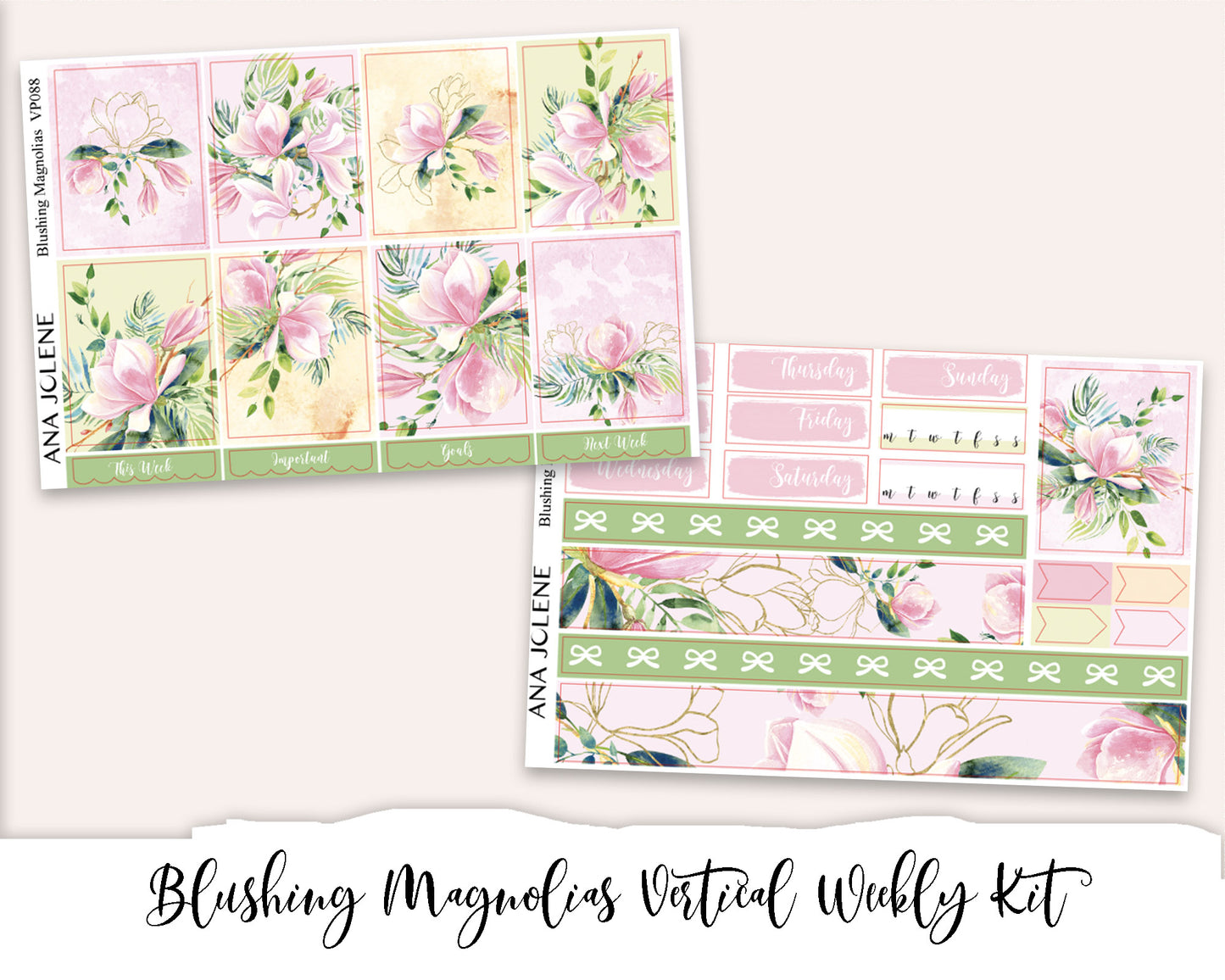 BLUSHING MAGNOLIAS Planner Sticker Kit (Vertical Weekly)