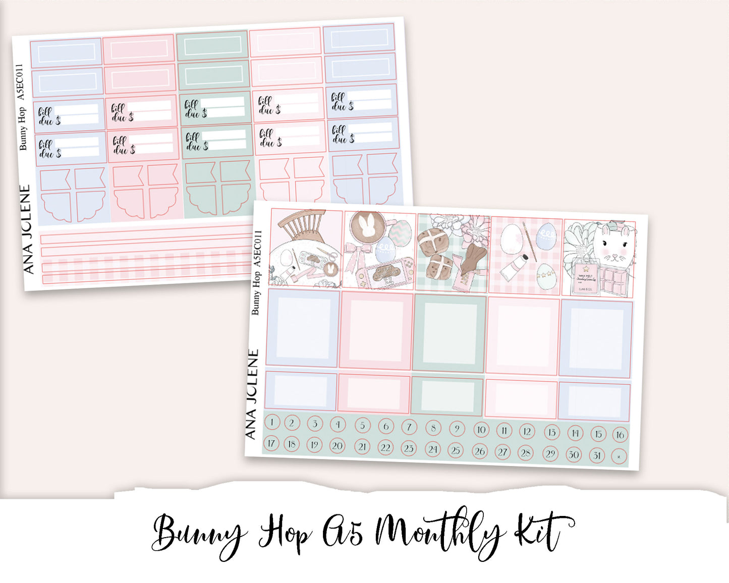 BUNNY HOP EC A5 Monthly Planner Sticker Kit