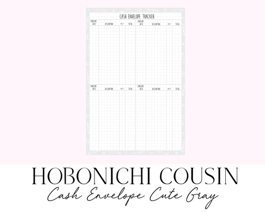 Hobonichi Cousin A5 Cash Envelope Tracker Cute Gray (Full Page Printable Stickers)