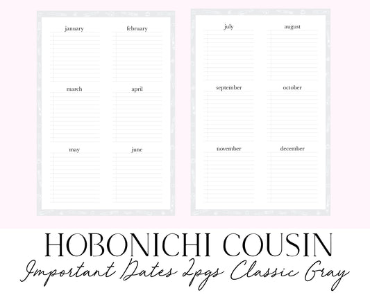 Hobonichi Cousin A5 Important Dates 2pgs Classic Gray (Full Page Printable Stickers)