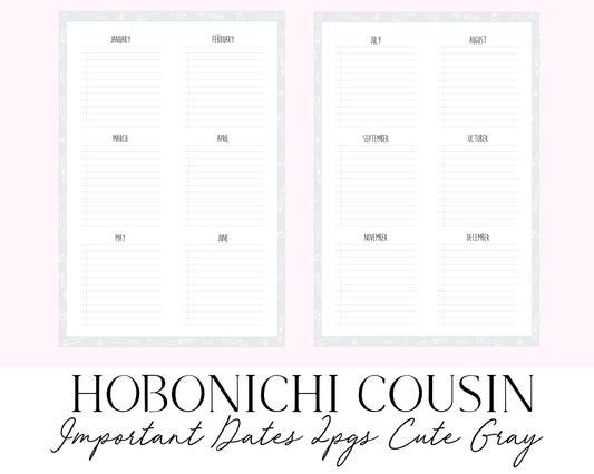 Hobonichi Cousin A5 Important Dates 2pgs Cute Gray (Full Page Printable Stickers)