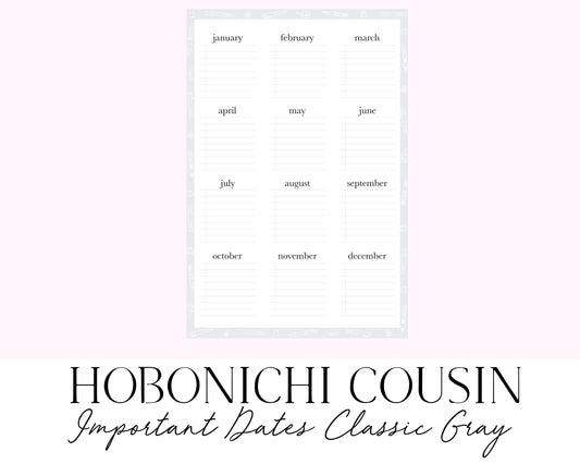 Hobonichi Cousin A5 Important Dates Classic Gray (Full Page Printable Stickers)