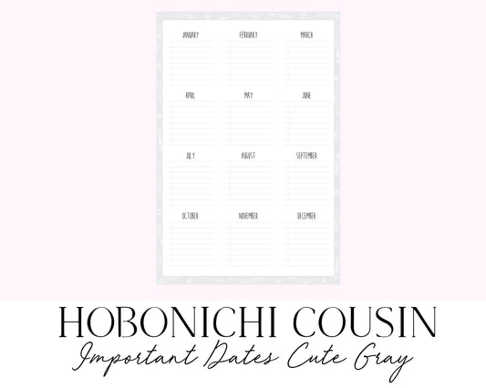 Hobonichi Cousin A5 Important Dates Cute Gray (Full Page Printable Stickers)