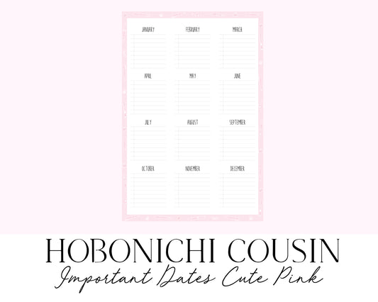 Hobonichi Cousin A5 Important Dates Cute Pink (Full Page Printable Stickers)