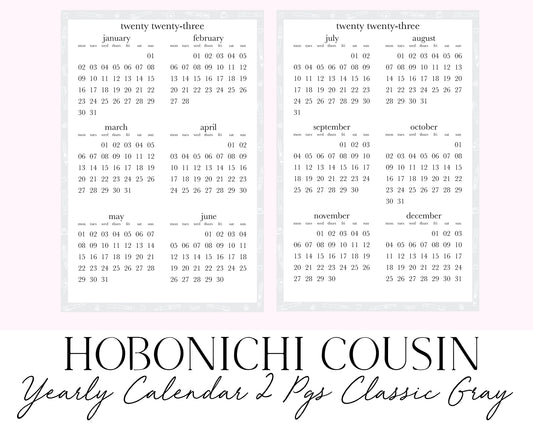 Hobonichi Cousin A5 2023 Yearly Calendar 2 pgs Classic Gray (Full Page Printable Stickers)