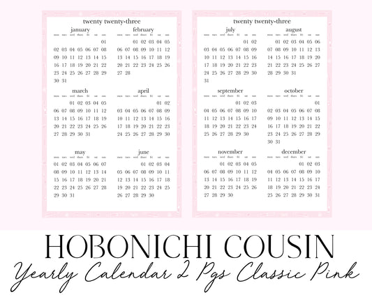 Hobonichi Cousin A5 2023 Yearly Calendar 2 pgs Classic Pink (Full Page Printable Stickers)