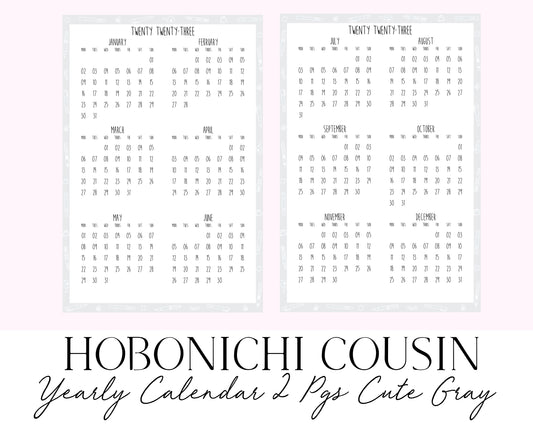 Hobonichi Cousin A5 2023 Yearly Calendar 2 pgs Cute Gray(Full Page Printable Stickers)