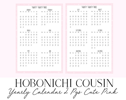 Hobonichi Cousin A5 2023 Yearly Calendar 2 pgs Cute Pink (Full Page Printable Stickers)