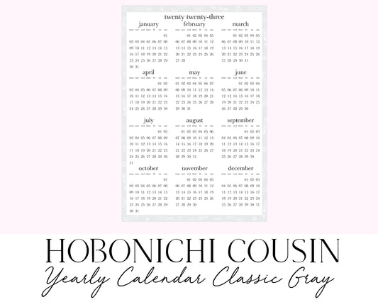 Hobonichi Cousin A5 2023 Yearly Calendar Classic Gray (Full Page Printable Stickers)