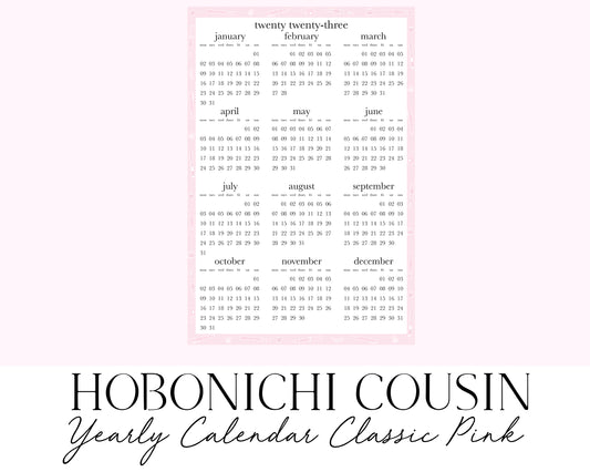 Hobonichi Cousin A5 2023 Yearly Calendar Classic Pink (Full Page Printable Stickers)