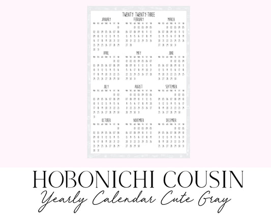 Hobonichi Cousin A5 2023 Yearly Calendar Cute Gray (Full Page Printable Stickers)