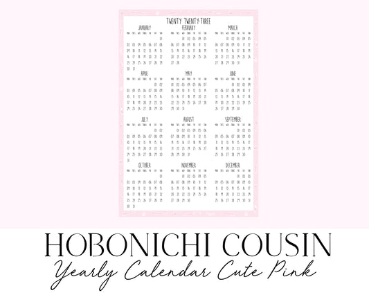 Hobonichi Cousin A5 2023 Yearly Calendar Cute Pink (Full Page Printable Stickers)