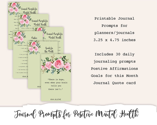 Journal Prompts for Positive Mental Health Printable