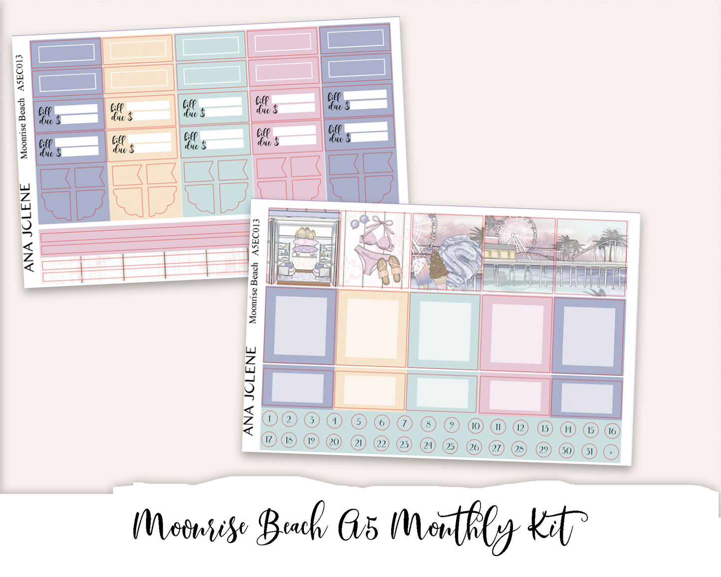 MOONRISE BEACH EC A5 Monthly Planner Sticker Kit