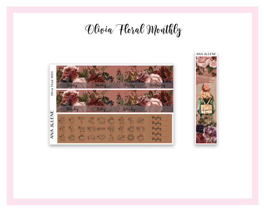 OLIVIA FLORAL Monthly Planner Sticker Kit (A5Wide)