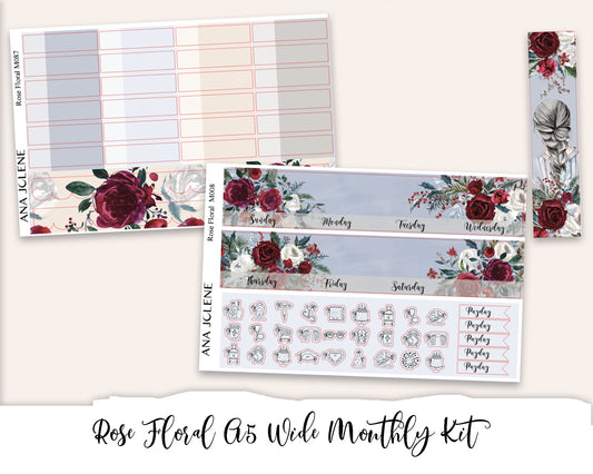 ROSE FLORAL Monthly Planner Sticker Kit (A5Wide)