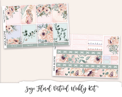 SAGE FLORAL Planner Sticker Kit (Vertical Weekly)