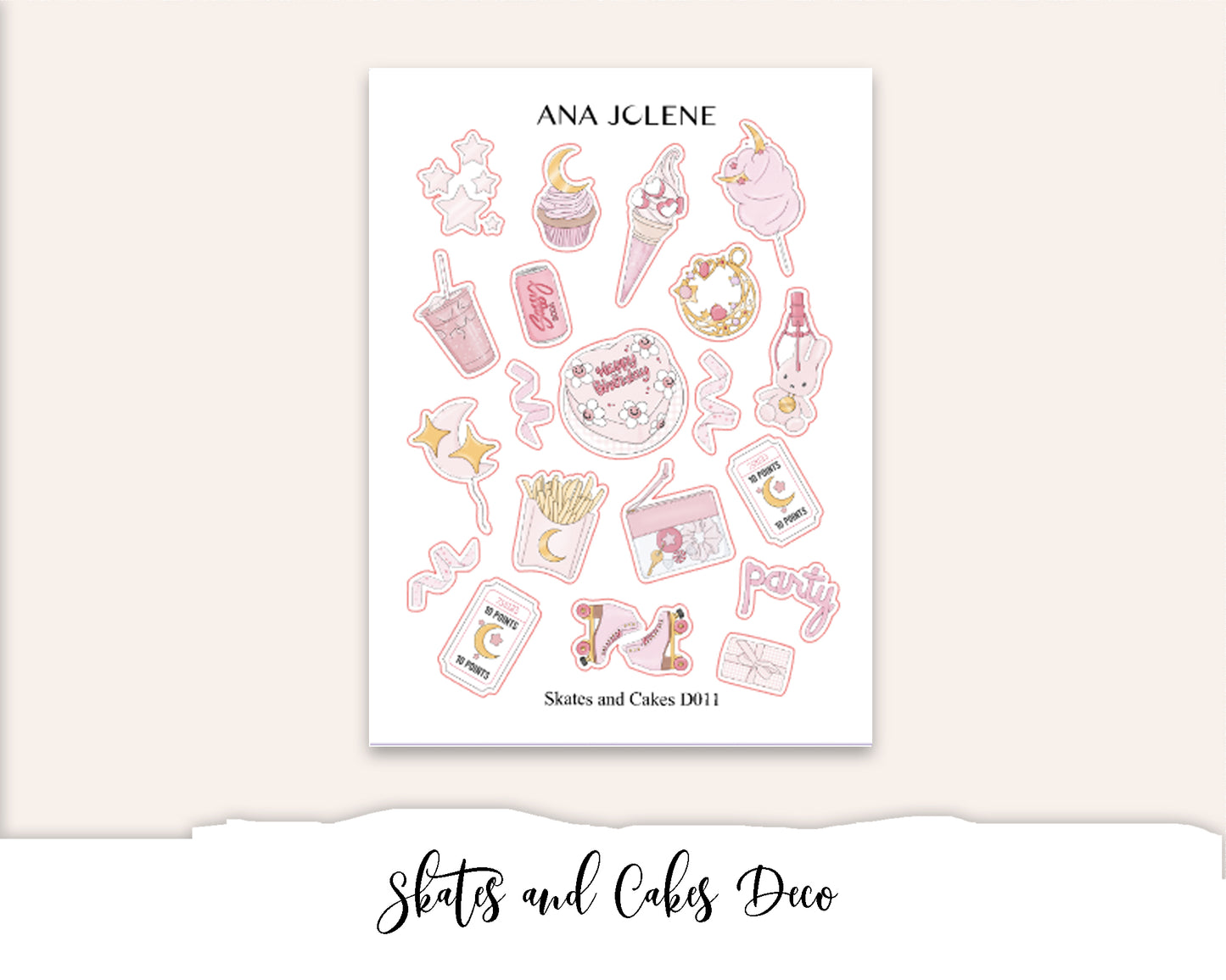 SKATES AND CAKES Planner Sticker Kit (Vertical Weekly) (Birthday/Celebration)