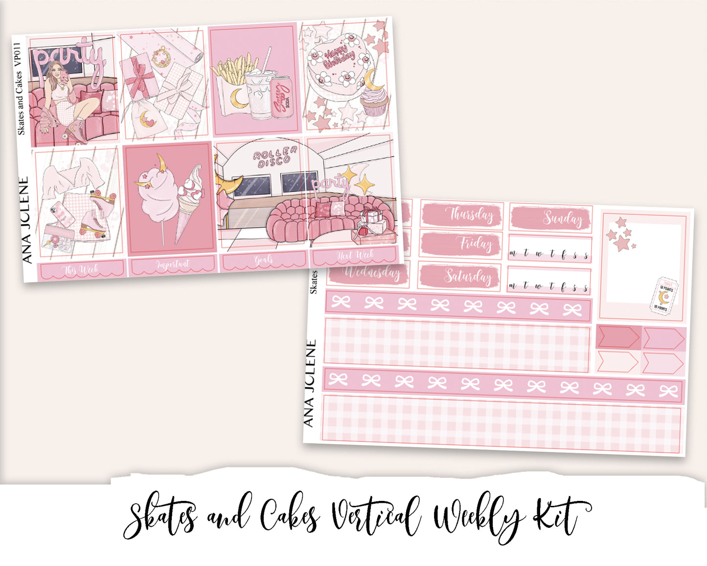 SKATES AND CAKES Planner Sticker Kit (Vertical Weekly) (Birthday/Celebration)