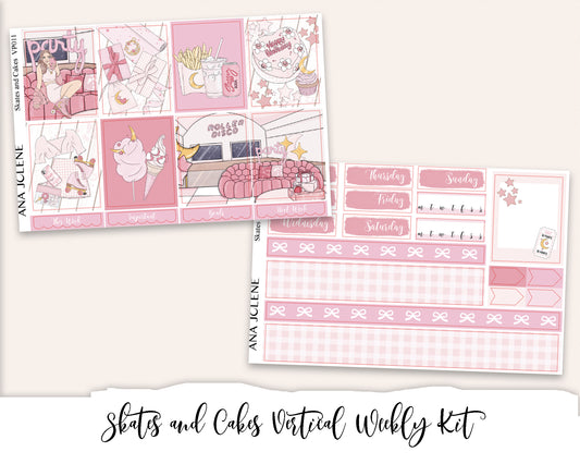 SKATES AND CAKES Planner Sticker Kit (Vertical Weekly) (Birthday/Celebration)