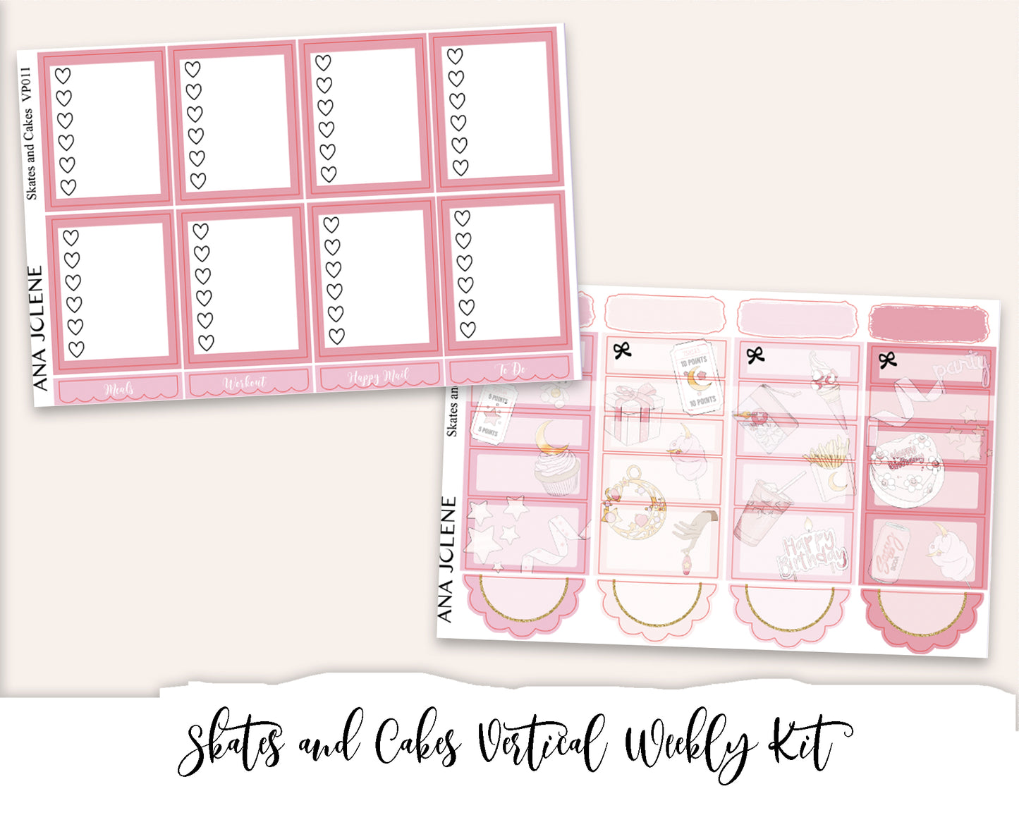 SKATES AND CAKES Planner Sticker Kit (Vertical Weekly) (Birthday/Celebration)