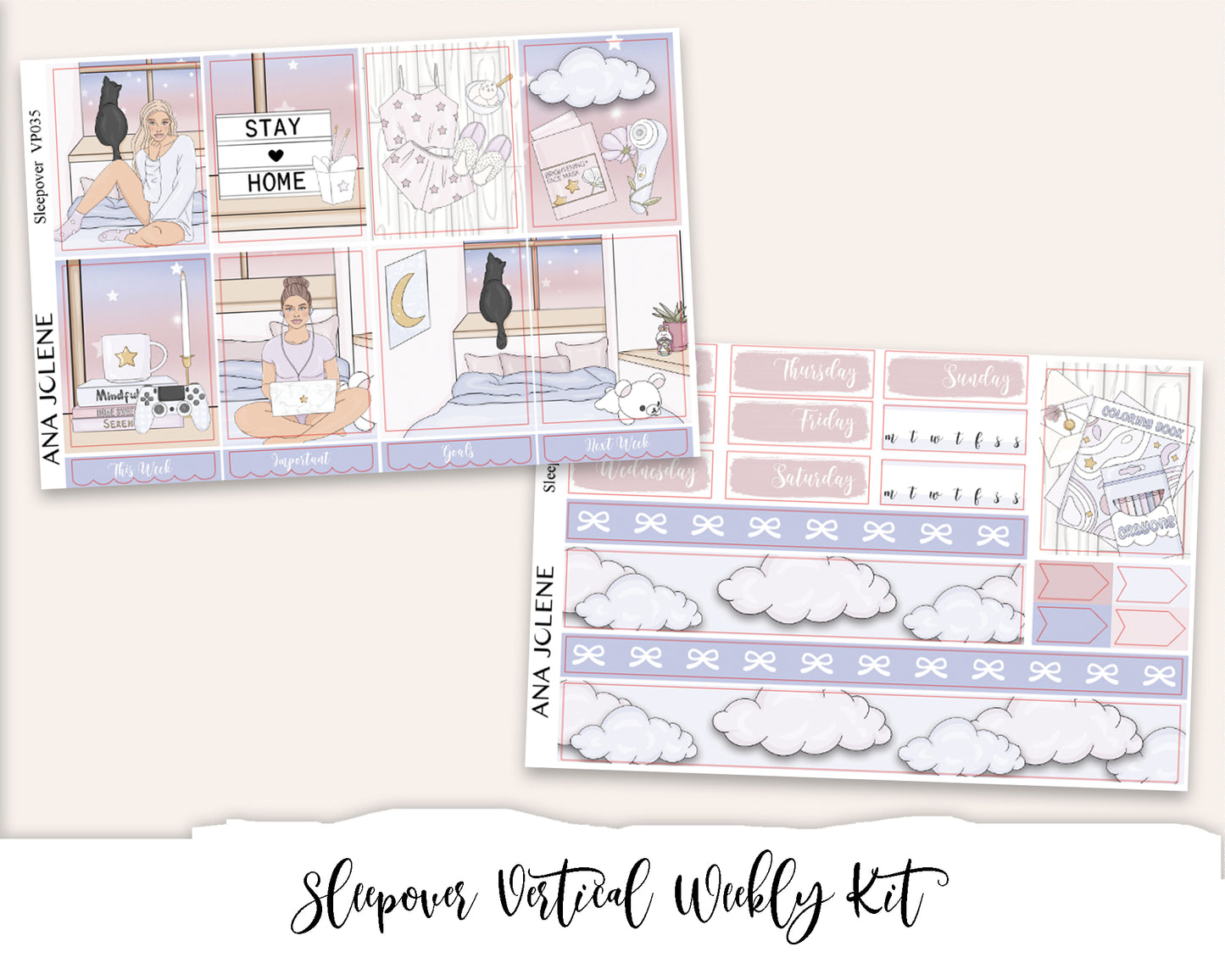 SLEEPOVER Planner Sticker Kit (Vertical Weekly)