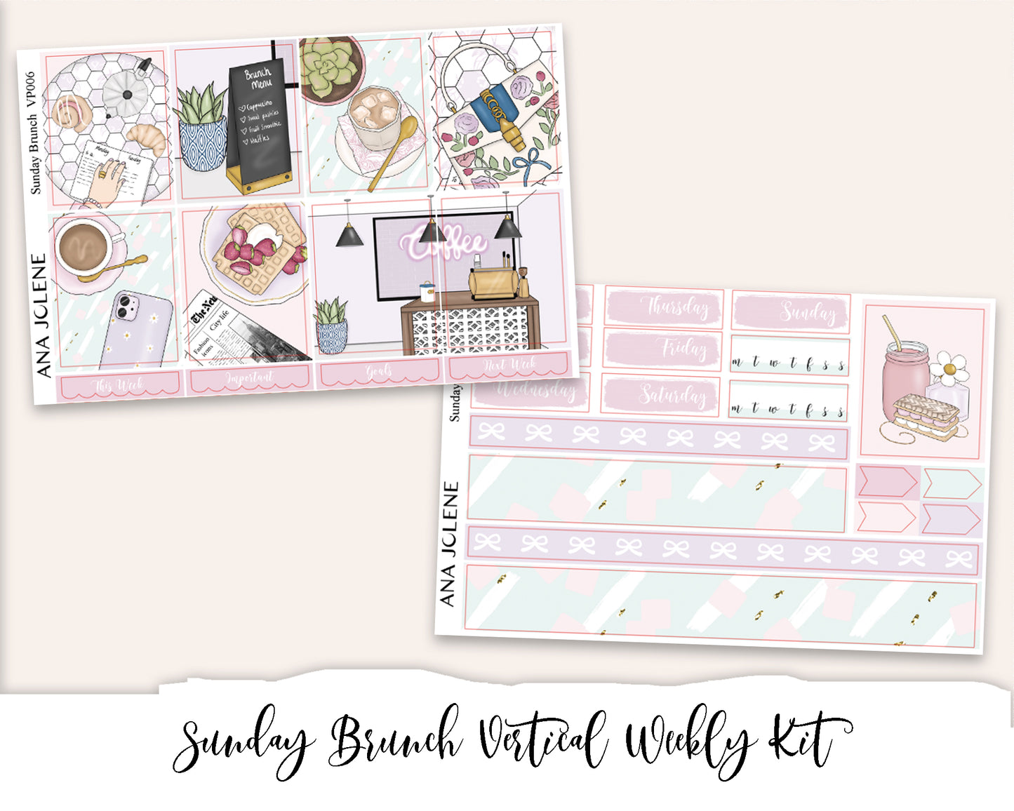 SUNDAY BRUNCH Planner Sticker Kit (Vertical Weekly)