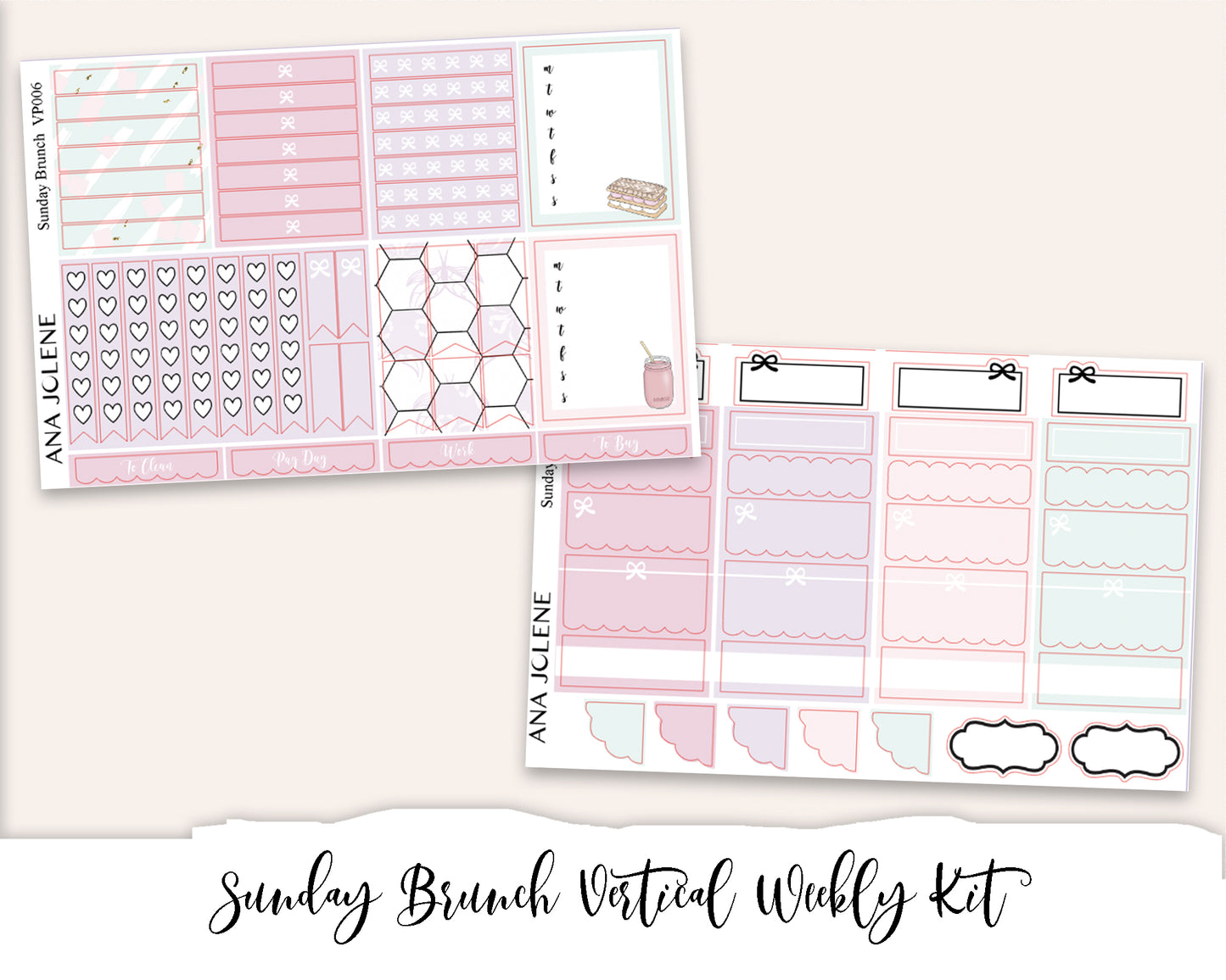 SUNDAY BRUNCH Planner Sticker Kit (Vertical Weekly)