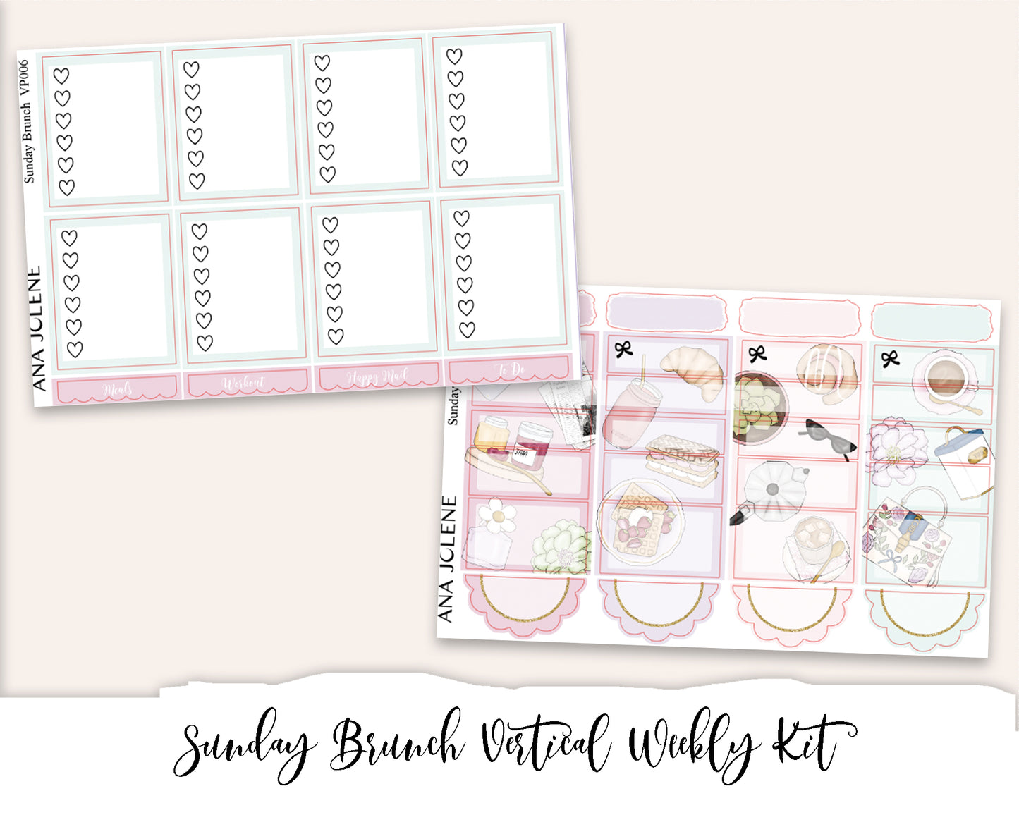 SUNDAY BRUNCH Planner Sticker Kit (Vertical Weekly)