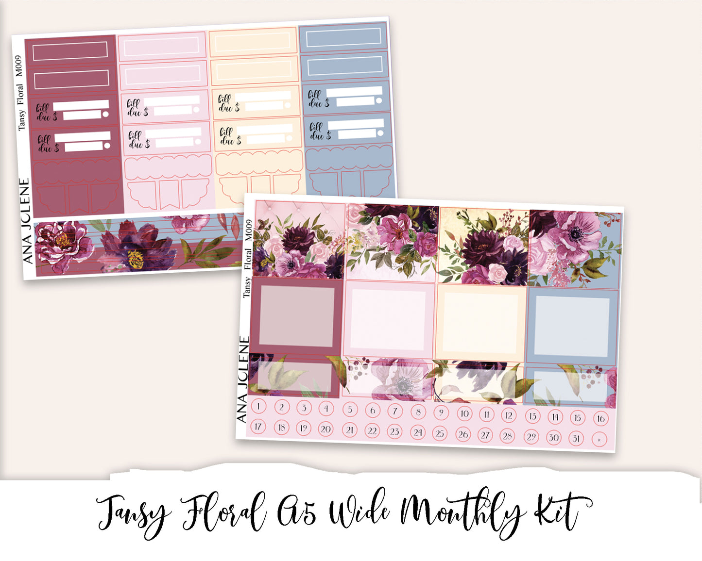 TANSY FLORAL Monthly Planner Sticker Kit (A5 Wide)