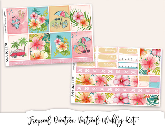 TROPICAL VACATION  Planner Sticker Kit (Vertical Weekly)