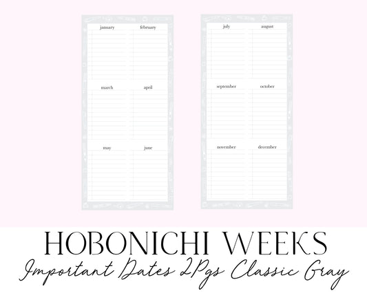 Hobonichi Weeks Important Dates 2 pgs Classic Gray (Full Page Printable Stickers)