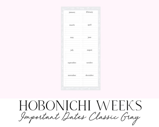Hobonichi Weeks Important Dates Classic Gray (Full Page Printable Stickers)