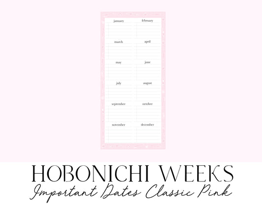 Hobonichi Weeks Important Dates Classic Pink (Full Page Printable Stickers)
