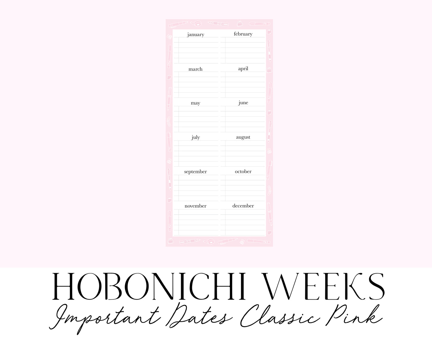 Hobonichi Weeks Important Dates Classic Pink (Full Page Printable Stickers)