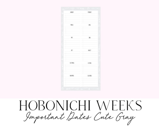 Hobonichi Weeks Important Dates Cute Gray (Full Page Printable Stickers)