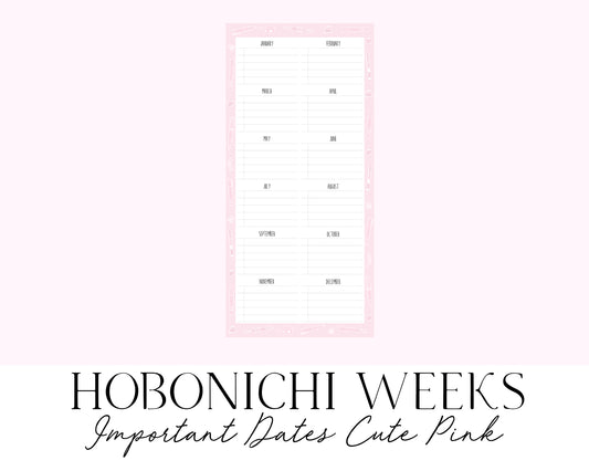 Hobonichi Weeks Important Dates Cute Pink (Full Page Printable Stickers)