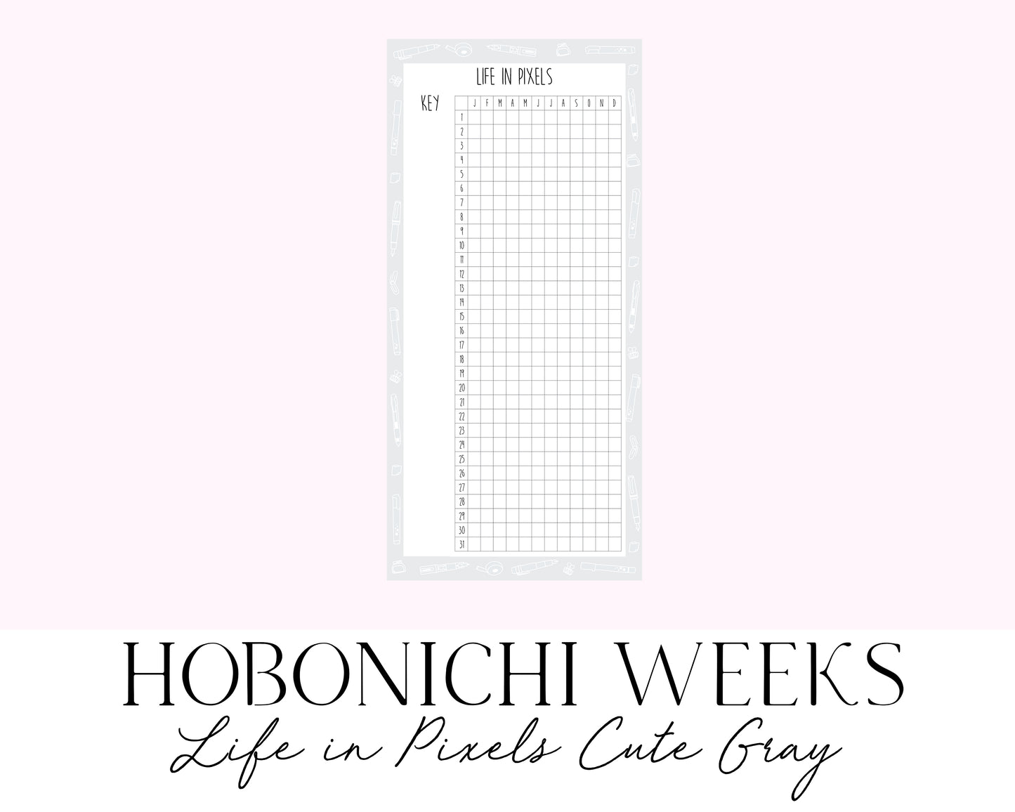 Hobonichi Weeks Life in Pixels Cute Gray (Full Page Printable Stickers)