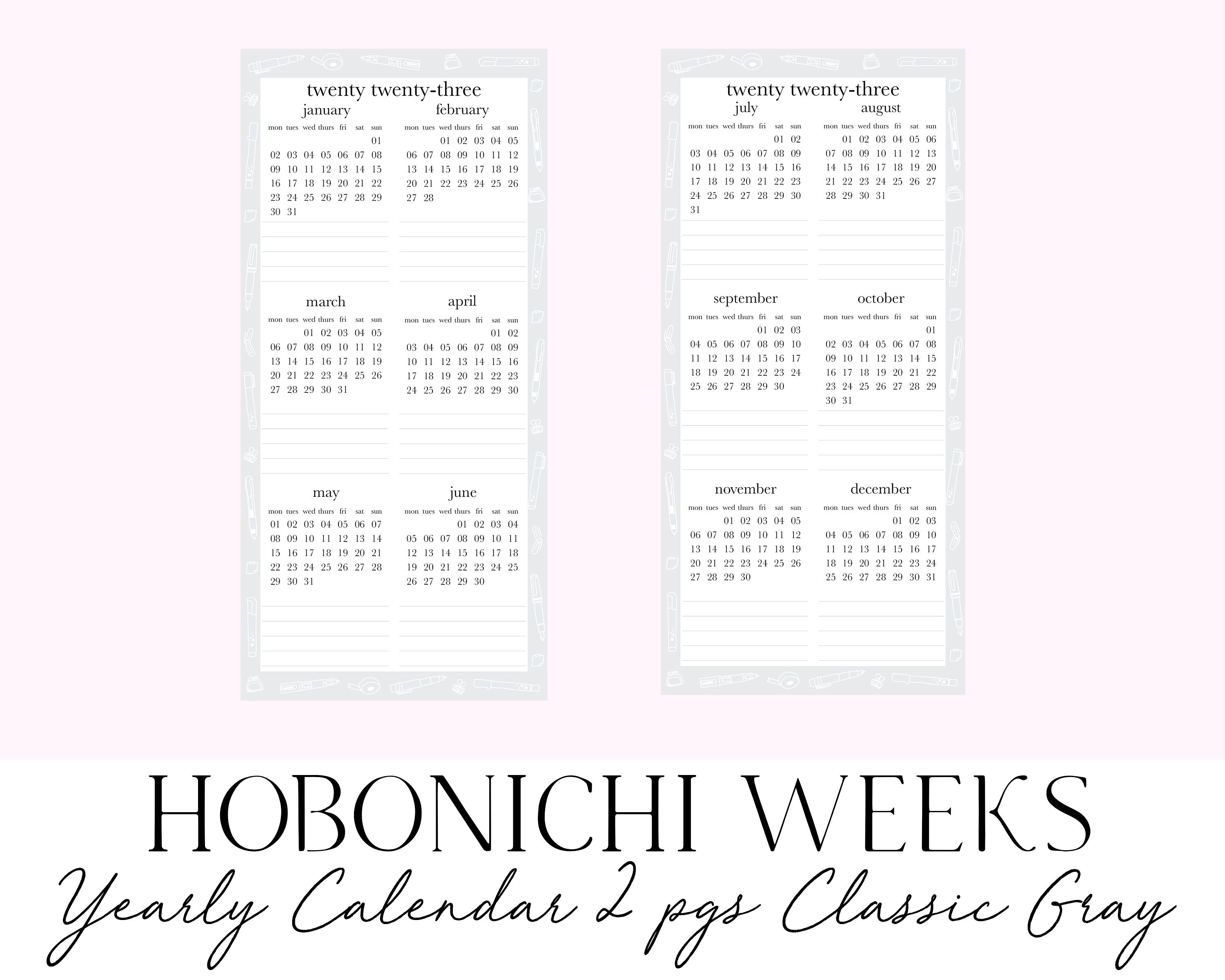 Hobonichi Weeks 2023 Yearly Calendar 2pgs Classic Gray (Full Page Prin ...
