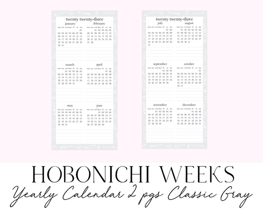 Hobonichi Weeks 2023 Yearly Calendar 2pgs Classic Gray (Full Page Printable Stickers)