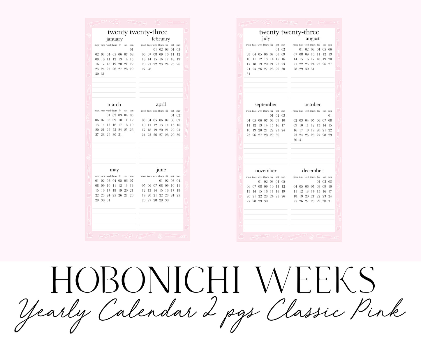 Hobonichi Weeks 2023 Yearly Calendar 2pgs Classic Pink (Full Page Printable Stickers)