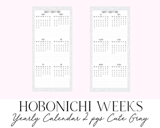 Hobonichi Weeks 2023 Yearly Calendar 2pgs Cute Gray (Full Page Printable Stickers)