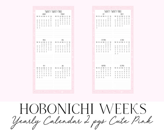 Hobonichi Weeks 2023 Yearly Calendar 2pgs Cute Pink (Full Page Printable Stickers)